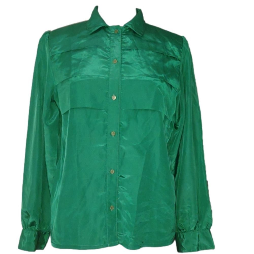 Vintage  Joan Harper Blouse - Kelly Green - Satin -